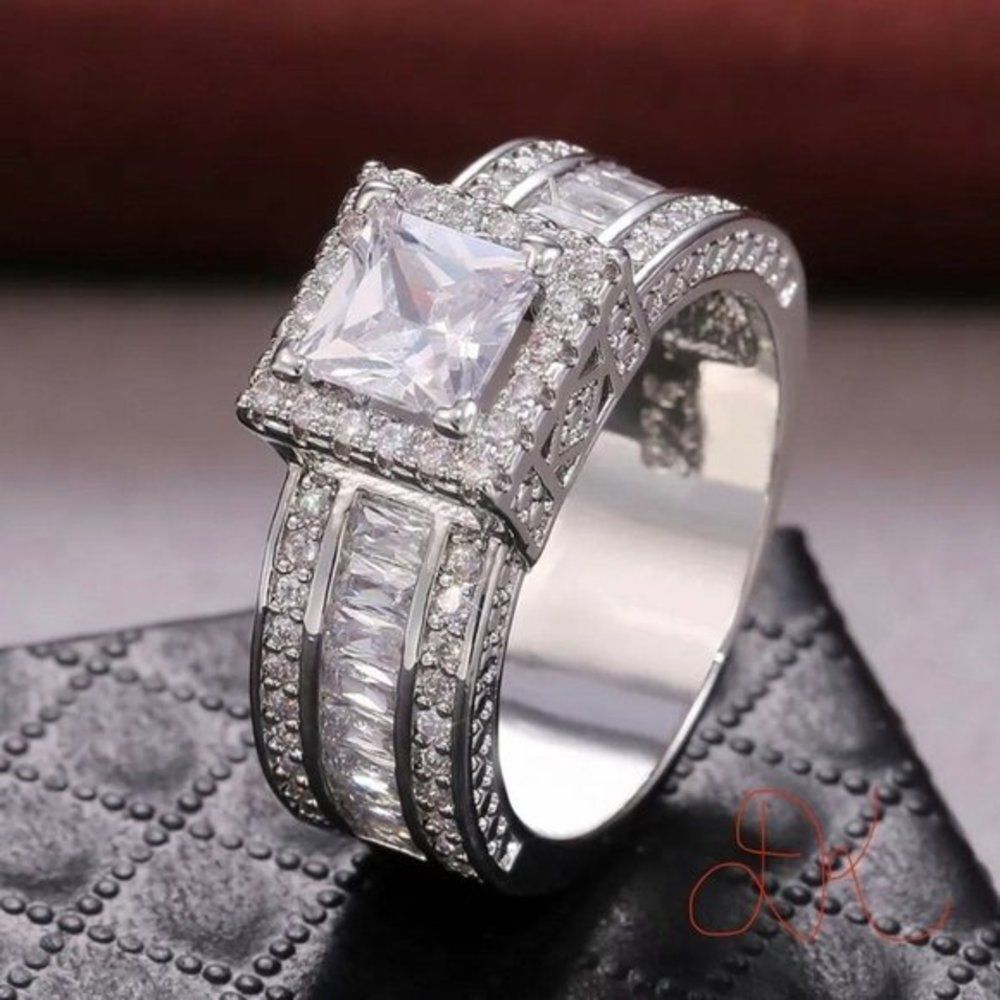 WEDDING RING BRIDAL RING ENGAGMENT PRINCE CUT RING - Picture 5 of 10